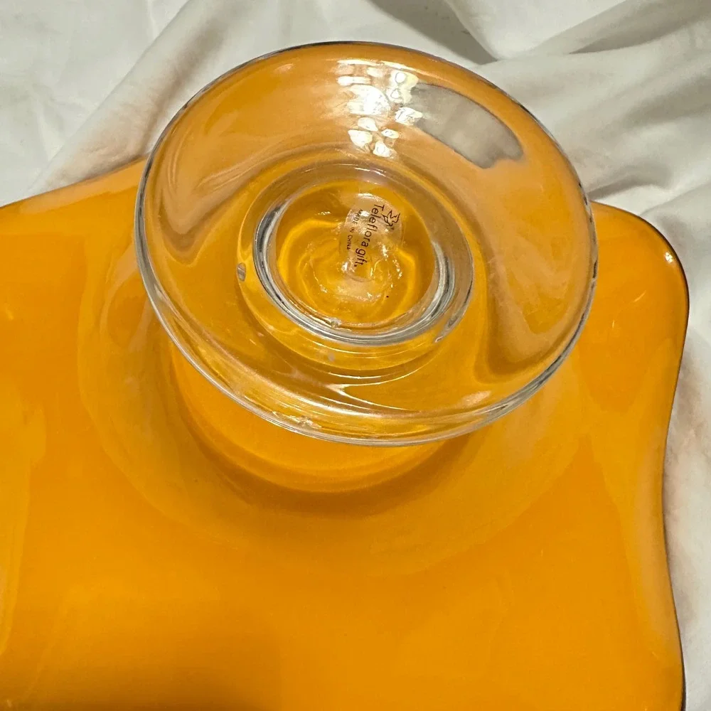 Teleflora Gift Art Glass Bowl Orange Ruffled Handkerchief Pedestal EXCELLENT 10i